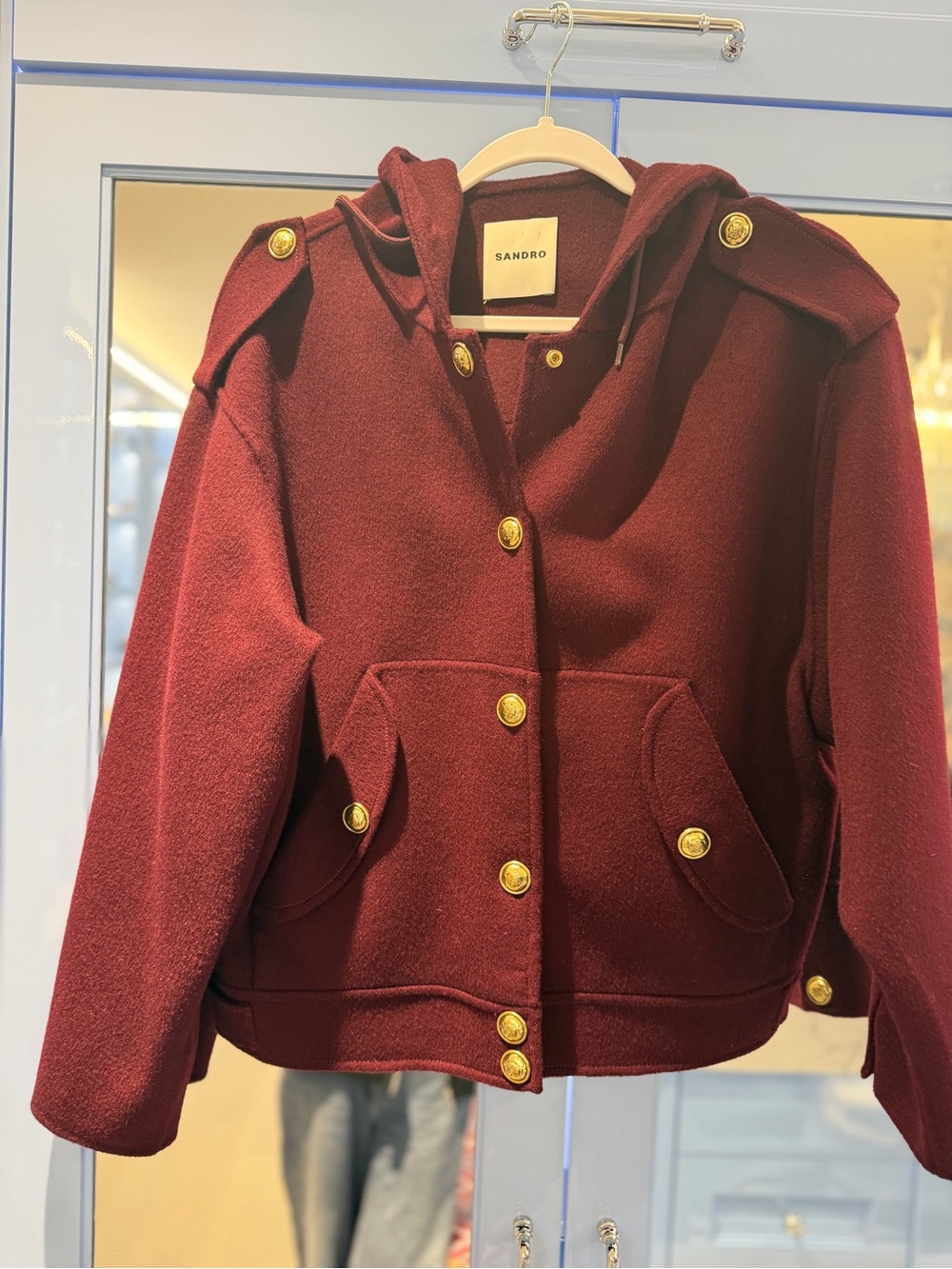 Sandro Double-Faced Wool Hooded Jacket Bordeaux 36